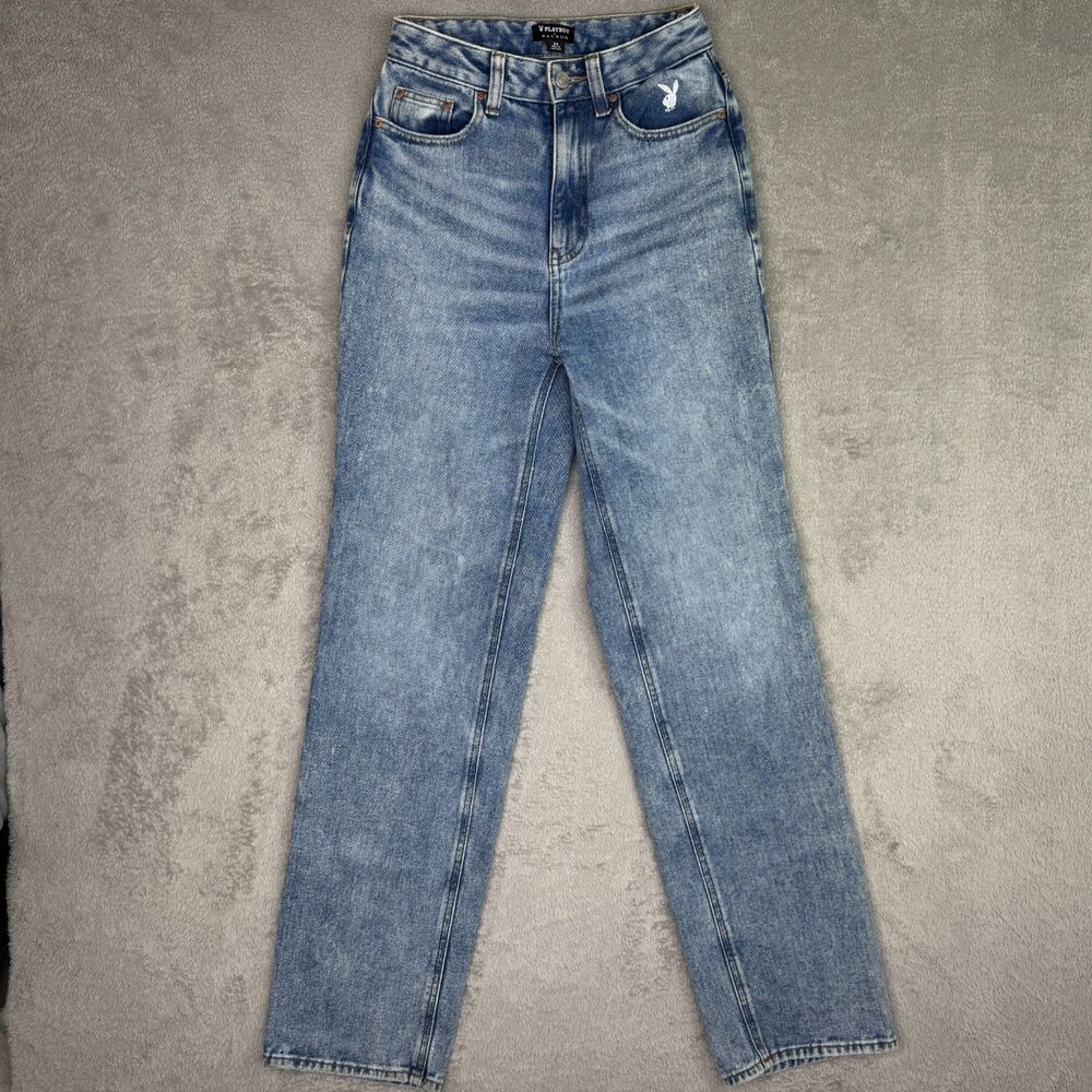 Playboy x PacSun Jeans Womens 24 Blue Denim Rainbow Cotton Distressed Straight